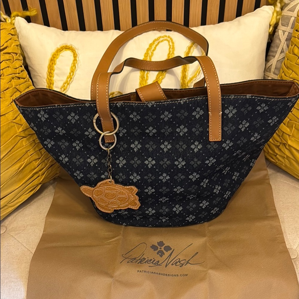 Patricia Nash Blue and Tan Tote with Elegant Design